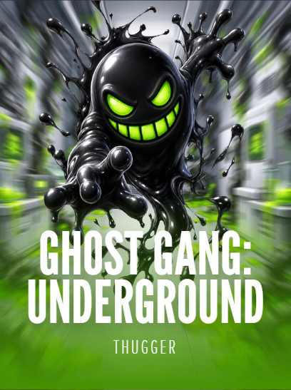 Ghost Gang: Underground by THUGGER. Cover art of a black ink ghost lunging forward in a green-lit corridor.