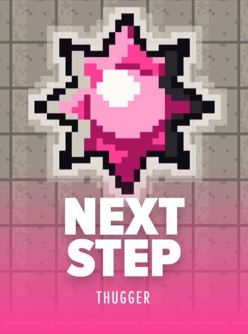NEXT STEP by THUGGER. Pixel art cover of a pink eight-pointed star glowing above a tiled floor that fades from grey into hot pink.
